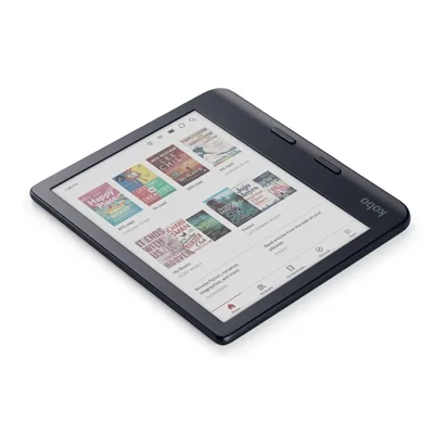 Kobo Libra Colour eReader a colori 7 32 GB con tasti volta pagina appoggiato Kobo Libra Colour eReader a colori 7 pollici 32 GB con tasti volta pagina, nero, appoggiato