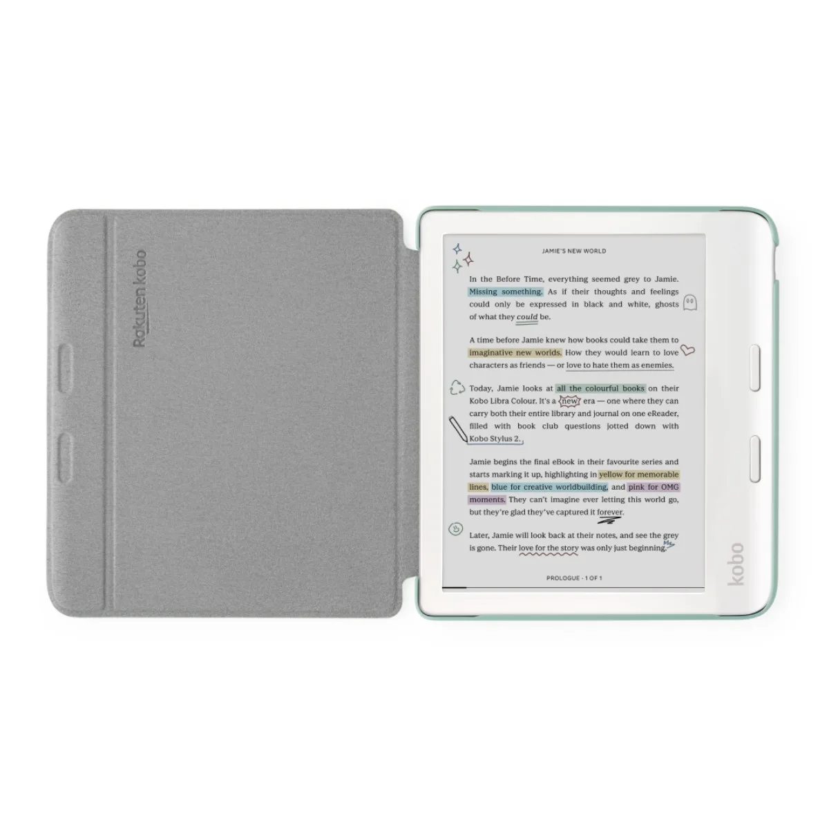 Kobo Basic SleepCover per Libra Colour, verde erba, aperta