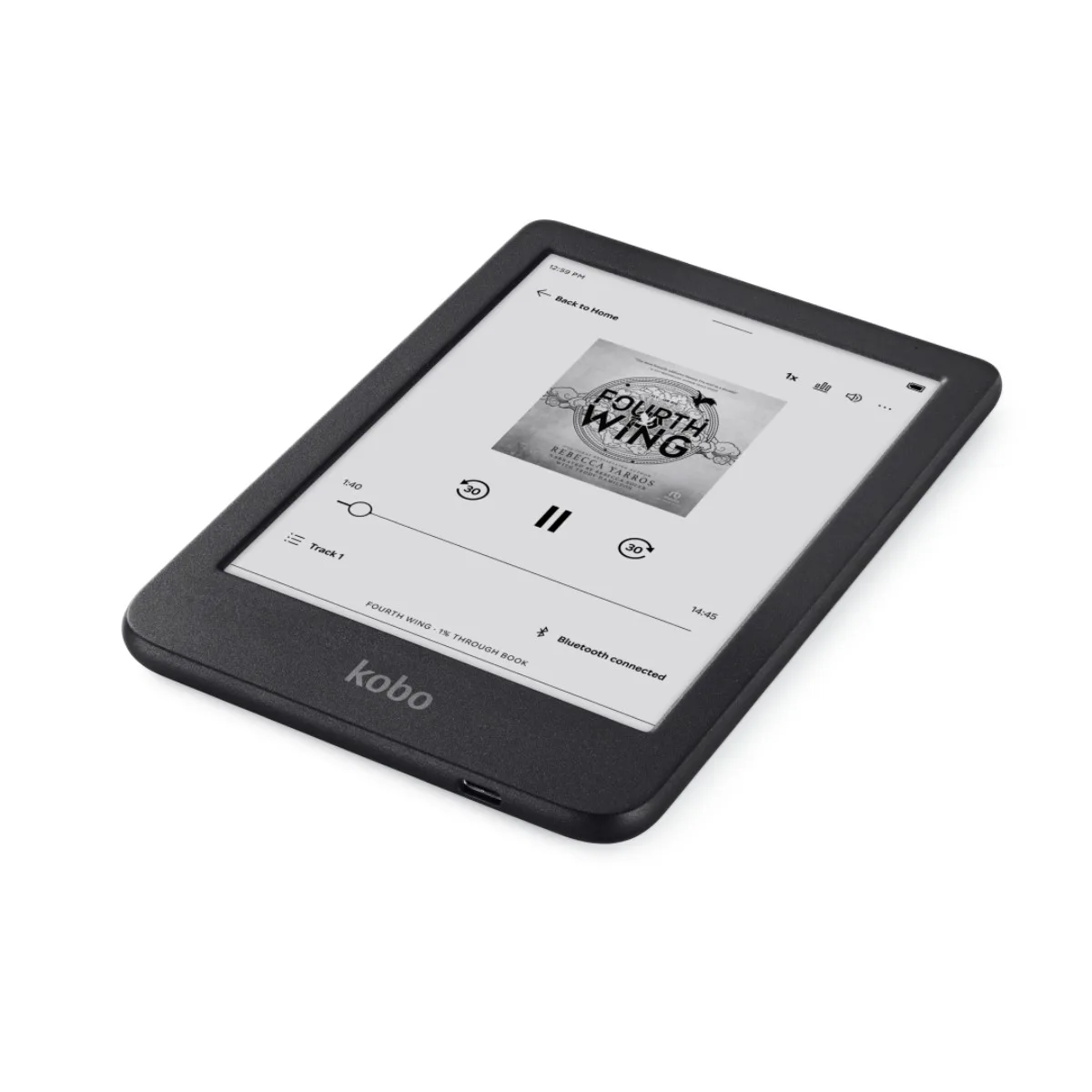 Kobo Clara BW eReader 6 pollici 16 GB E Ink Carta 1300 impermeabile, nero, appoggiato