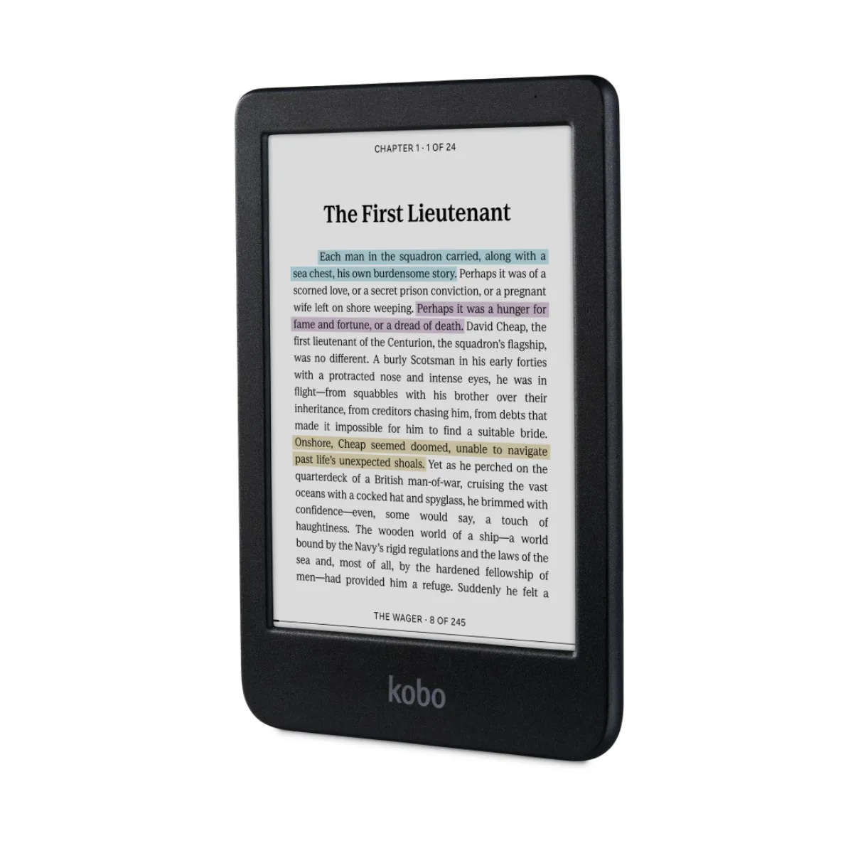 Kobo Clara Colour eReader a colori 6 pollici 16 GB nero, vista angolata
