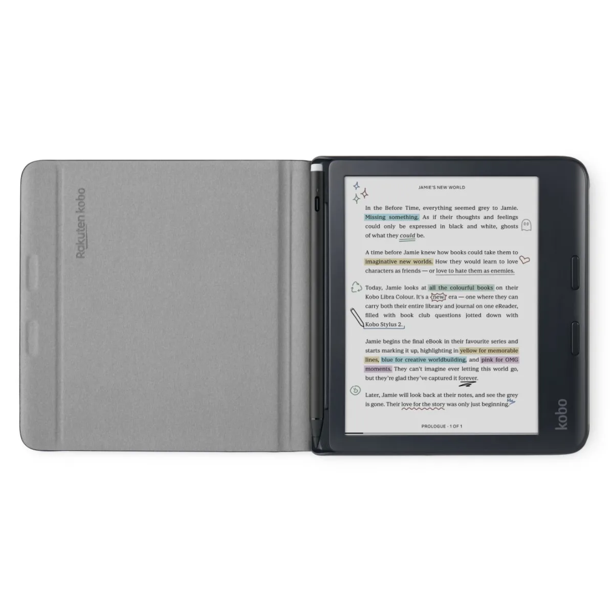 Kobo Custodia per Libra Colour e Stylus, nero, aperta