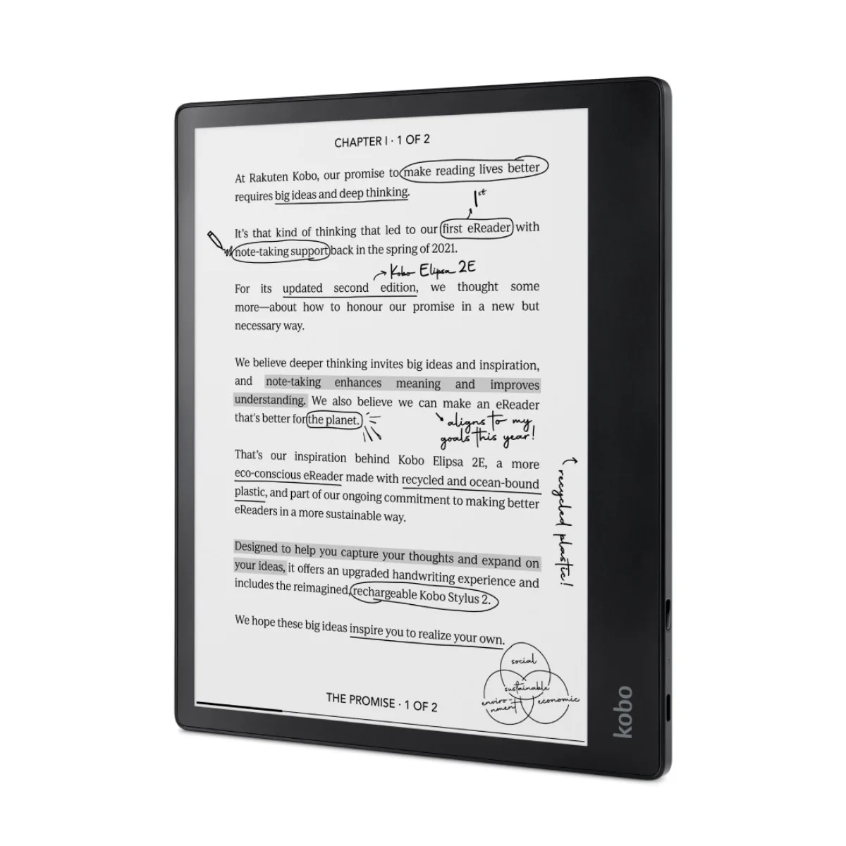 Kobo Elipsa 2E eReader 10,3 pollici nero, vista angolata